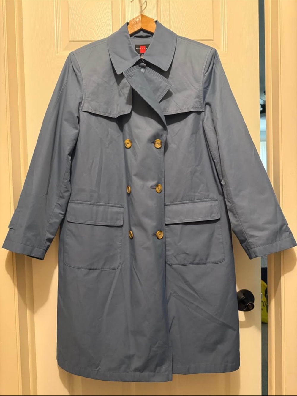 Gallery Slate Blue Double-Breasted Trench Coat